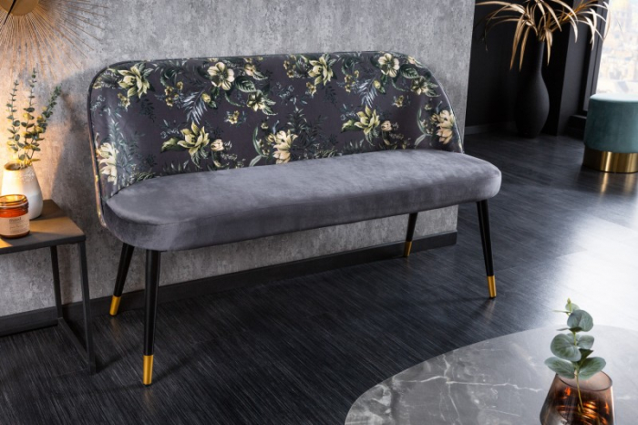 Bancă PRÊT-À-PORTER cu model floral din catifea, gri [2]
