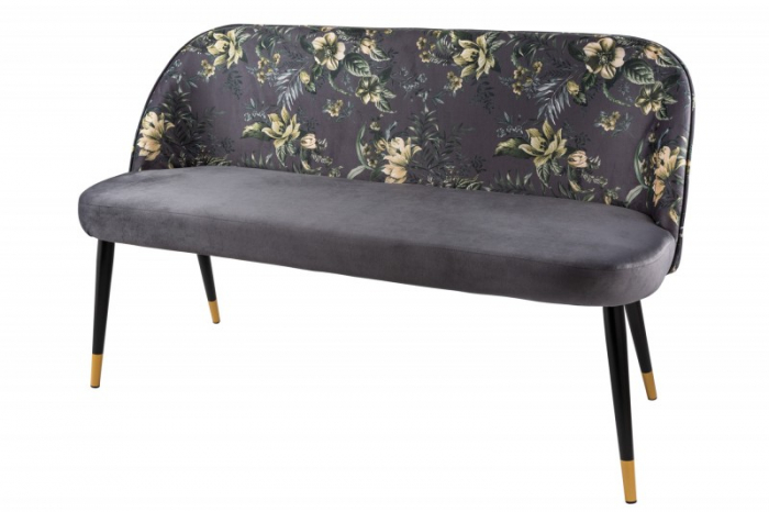 Bancă PRÊT-À-PORTER cu model floral din catifea, gri [6]