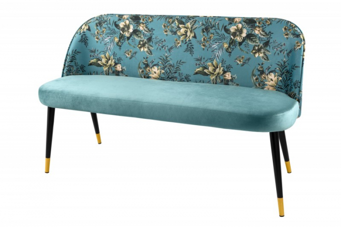 Bancă PRÊT-À-PORTER cu model floral din catifea, turcoaz [6]