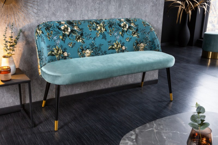 Bancă PRÊT-À-PORTER cu model floral din catifea, turcoaz [2]