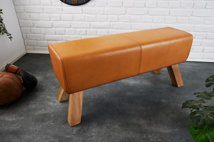 Bancă TURNBOCK 100 cm din lemn de mango și piele naturală  [2]