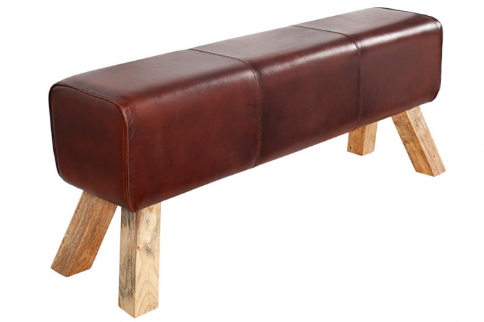 Bancă TURNBOCK 120 cm cu tapiterie din piele naturală si lemn de mango  [1]