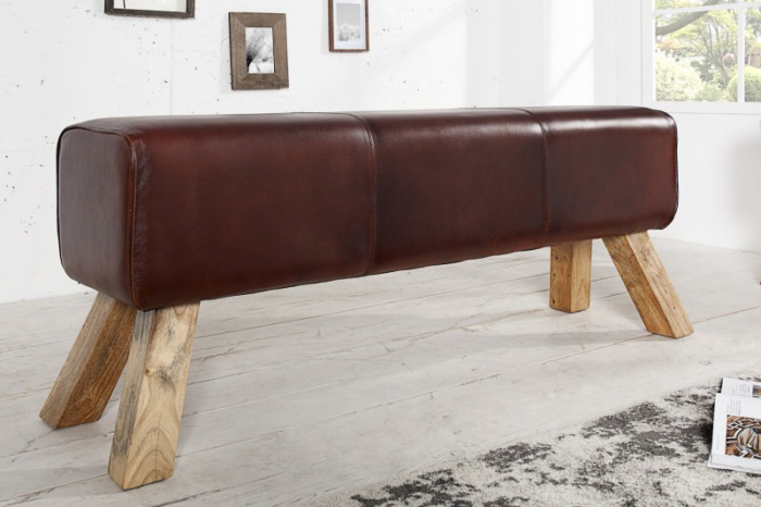 Bancă TURNBOCK 120 cm cu tapiterie din piele naturală si lemn de mango  [2]
