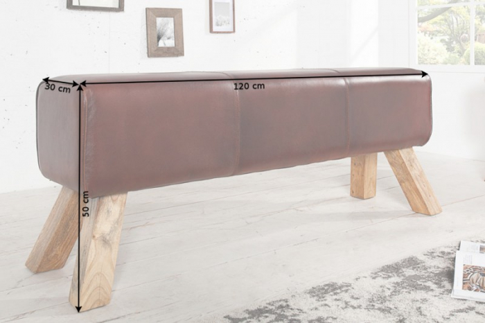 Bancă TURNBOCK 120 cm cu tapiterie din piele naturală si lemn de mango  [6]