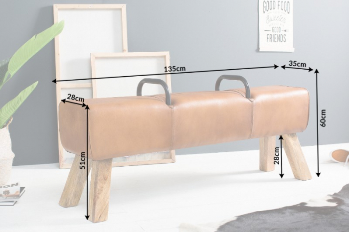 Bancă TURNBOCK 134 cm cu tapiterie din piele naturală si lemn de mango  [7]