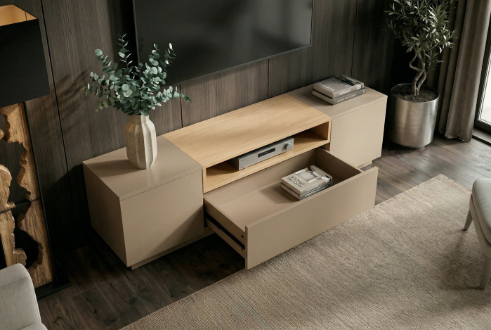 Comodă TV LOFT 160 cm, culoare gri-bej natural [9]