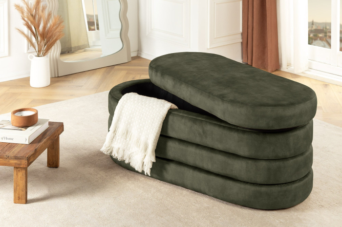 Bancă VOQUE 115 cm, verde catifea, cu spațiu de depozitare [6]