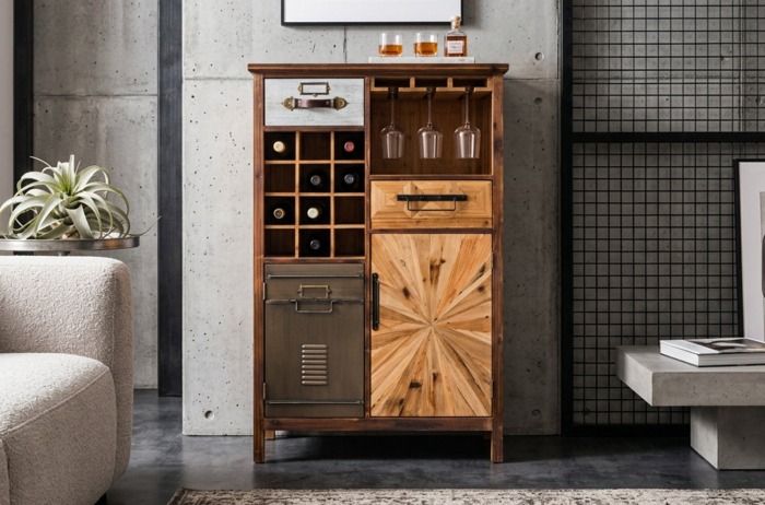Bar ATELIER 120 cm din lemn de pin, maro vintage [3]