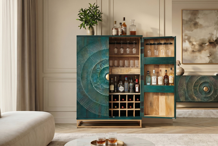 Bar GOLDEN SUNSET 140 cm 3D din lemn de mango, turcoaz [9]