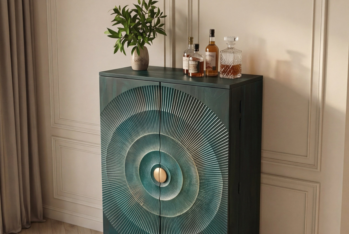 Bar GOLDEN SUNSET 140 cm 3D din lemn de mango, turcoaz [8]