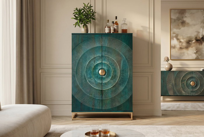 Bar GOLDEN SUNSET 140 cm 3D din lemn de mango, turcoaz [3]