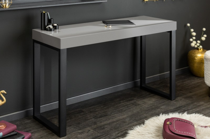 Birou din MDF gri lucios si metal 120x40 cm [2]