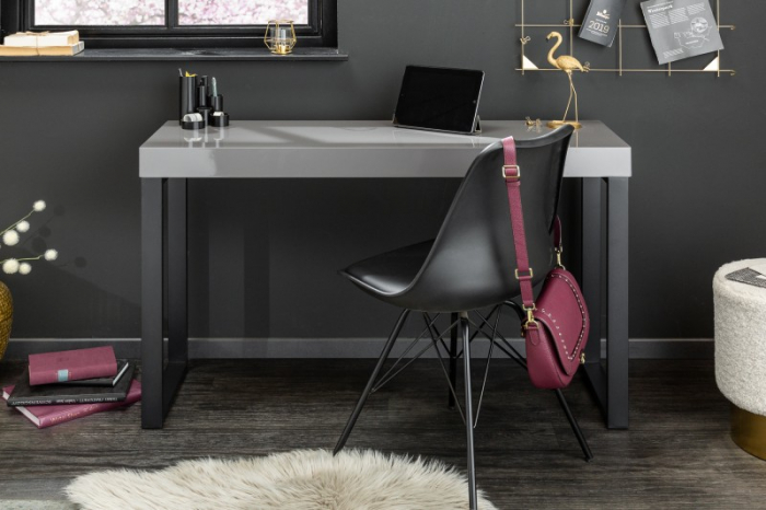 Birou din MDF gri lucios si metal 120x40 cm [3]