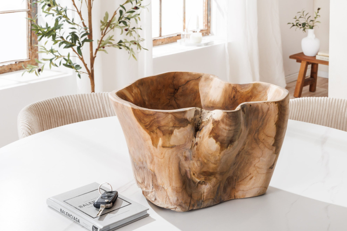 Bol decorativ FLOWERS 35 cm din lemn de tec natural [7]