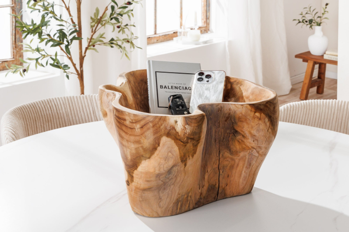 Bol decorativ FLOWERS 35 cm din lemn de tec natural [9]