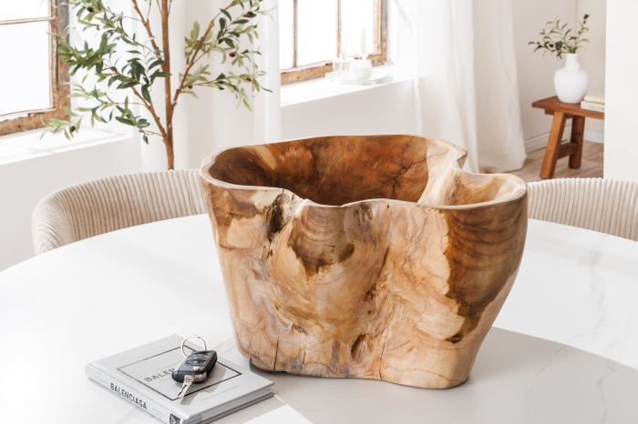 Bol decorativ FLOWERS 35 cm din lemn de tec natural [5]