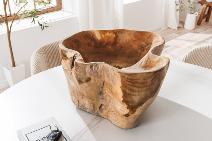 Bol decorativ FLOWERS 35 cm din lemn de tec natural [3]