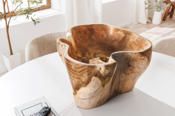 Bol decorativ FLOWERS 35 cm din lemn de tec natural [4]