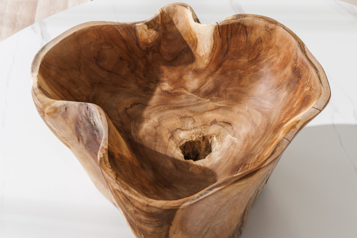 Bol decorativ FLOWERS 35 cm din lemn de tec natural [14]