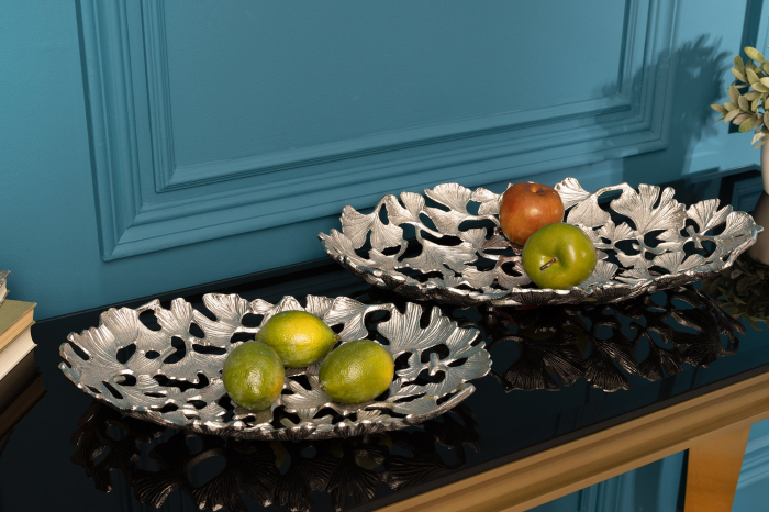 Bol decorativ FRUNZE DE GINKGO 50x30cm argintiu [4]