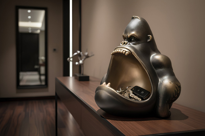 Bol decorativ KING APE 35 cm cu compartiment de depozitare, bronz [3]