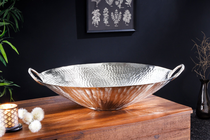 Bol decorativ ORIENT 55 cm cu efect de ciocănit argintiu [4]