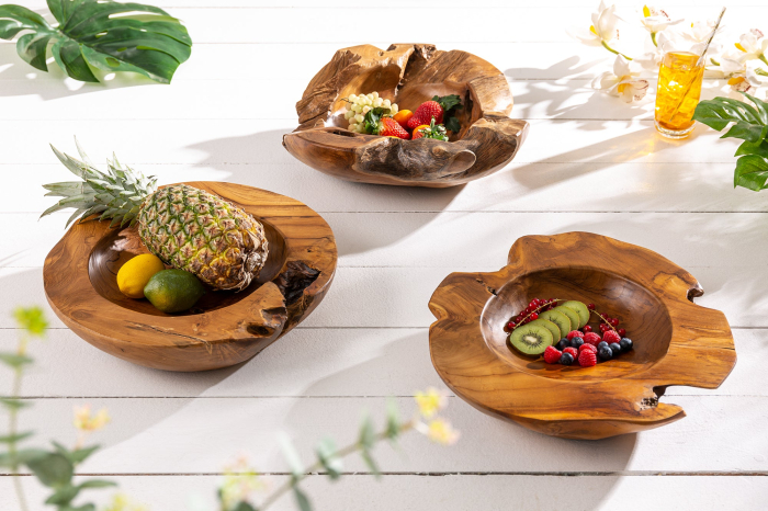 Bol din lemn de rădăcină 40 cm, lemn de tec natural [3]