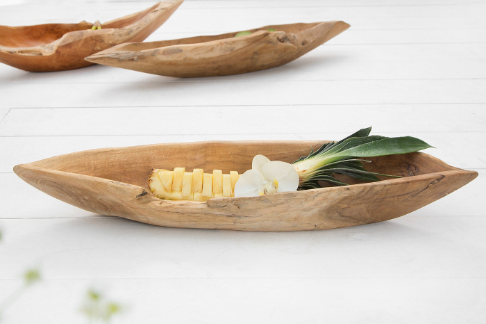 Bol din lemn de rădăcină 60 cm, lemn de tec neșlefuit, natural [4]