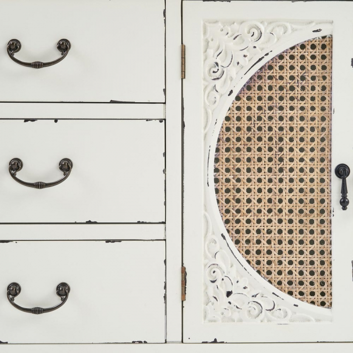 Bufet Asian din lemn de brad și ratan 120 X 40 X 68,50 CM [5]