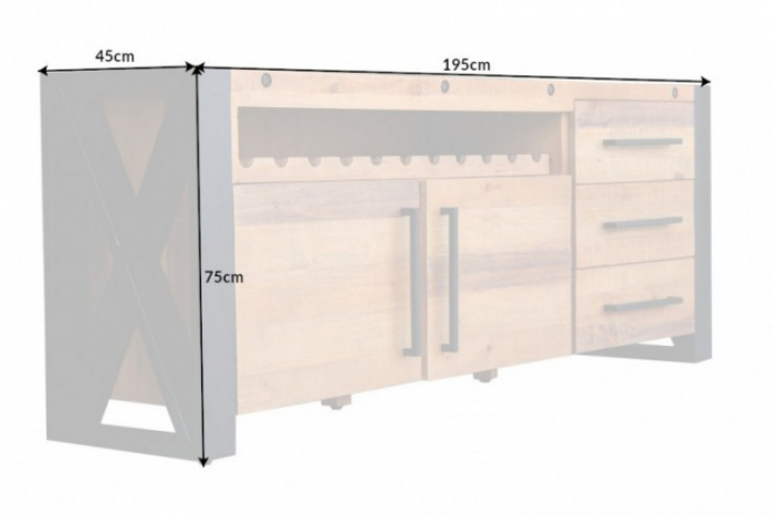 Bufet din lemn de pin Thor 195 cm [7]