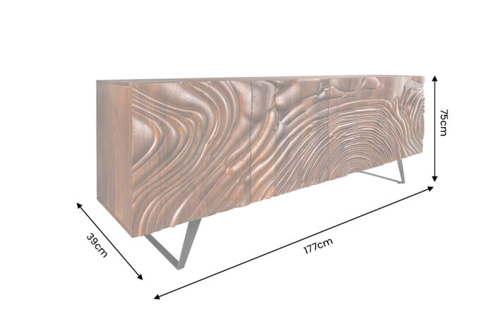 Bufet FLUID 175 cm, fațadă cu textură 3D din lemn de mango maro, cu cadru metalic negru [11]