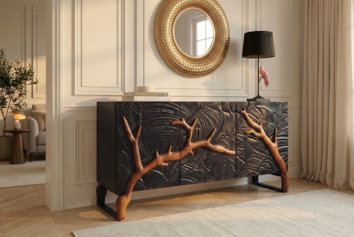 Bufet FOREST 160 cm din lemn de mango 3D, negru-maro [6]