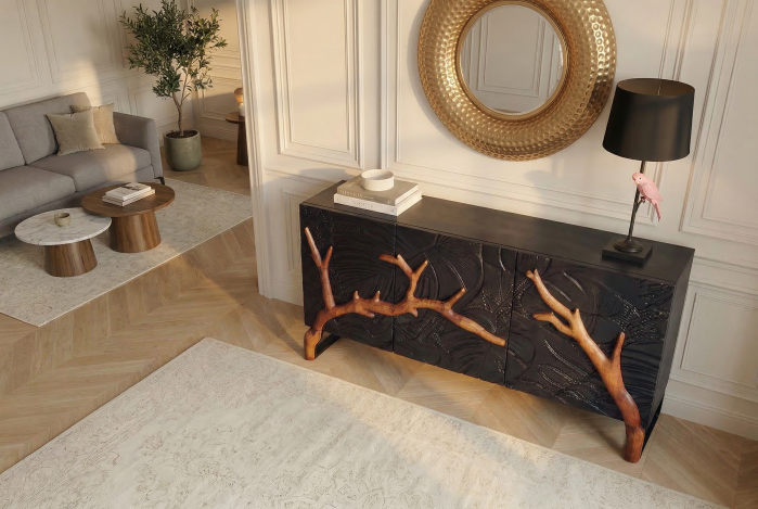 Bufet FOREST 160 cm din lemn de mango 3D, negru-maro [5]