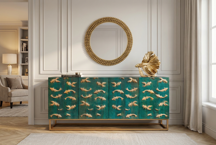 Bufet GOLDEN LAGOON 180 cm 3D lemn de mango metal turcoaz auriu [3]