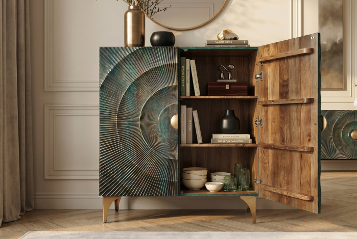 Bufet GOLDEN SUNSET 120 cm, lemn de mango 3D, turcoaz [7]