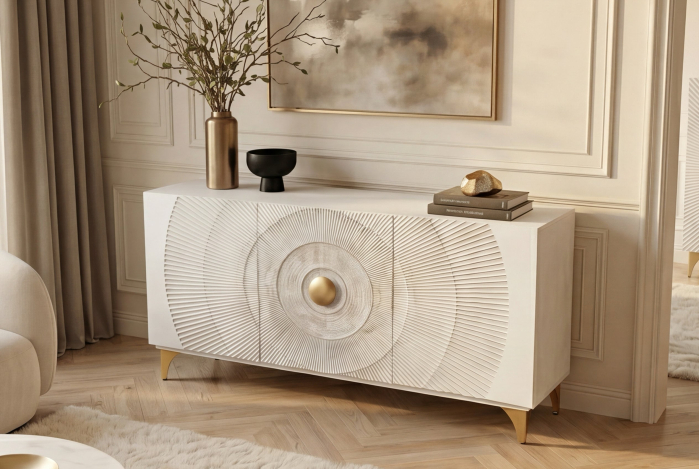Bufet GOLDEN SUNSET 140 cm 3D din lemn de mango, alb [5]