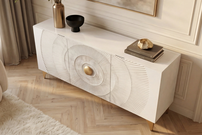 Bufet GOLDEN SUNSET 140 cm 3D din lemn de mango, alb [7]