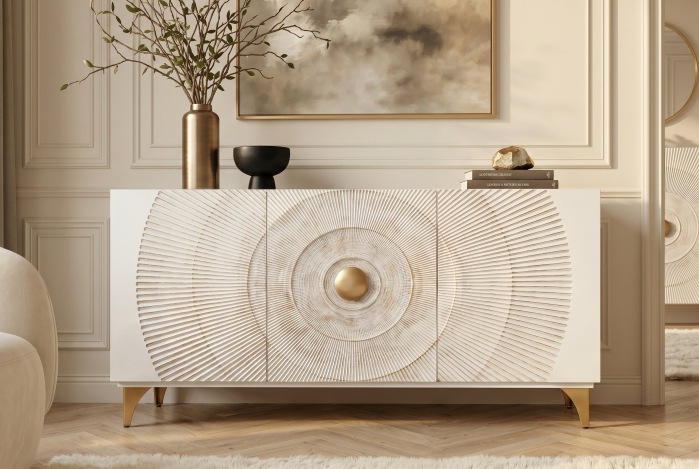 Bufet GOLDEN SUNSET 140 cm 3D din lemn de mango, alb [3]