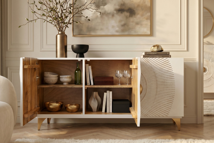 Bufet GOLDEN SUNSET 140 cm 3D din lemn de mango, alb [8]
