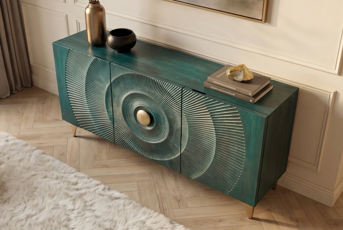 Bufet GOLDEN SUNSET 140 cm 3D din lemn de mango, turcoaz [6]