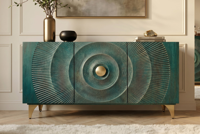 Bufet GOLDEN SUNSET 140 cm 3D din lemn de mango, turcoaz [3]