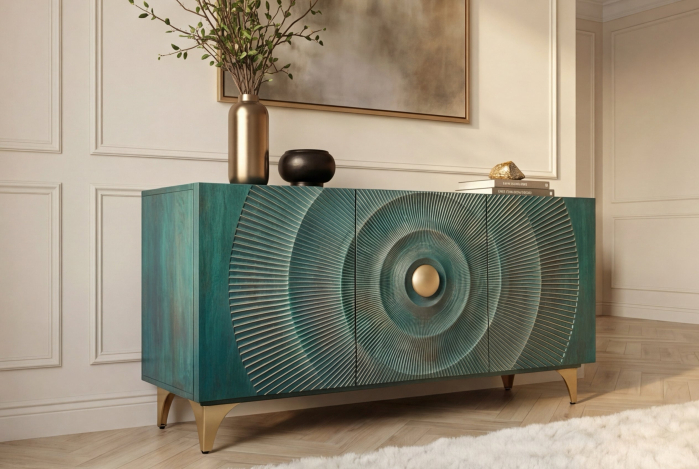 Bufet GOLDEN SUNSET 140 cm 3D din lemn de mango, turcoaz [5]