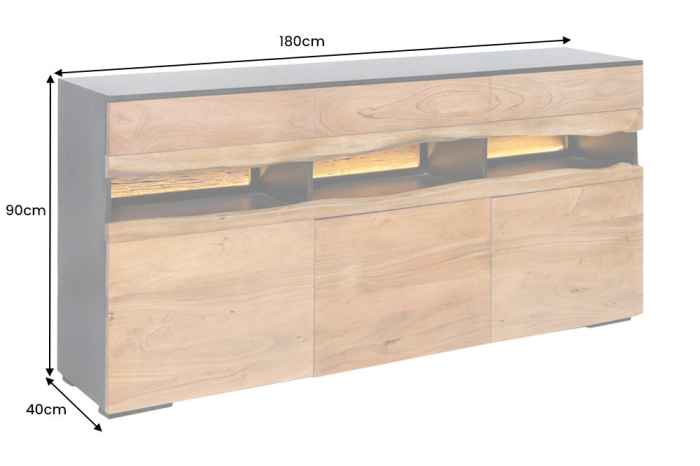 Bufet GRAND ACACIA 180 cm din lemn de salcâm cu margini naturale, cu iluminare LED controlată de la distanță [8]