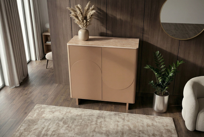 Bufet SAVOY 130 cm 3D natural cu blat din ceramică imitație de marmură travertin [6]