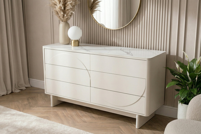 Bufet SAVOY 150 cm 3D albă cu blat din ceramică imitație de marmură albă [5]