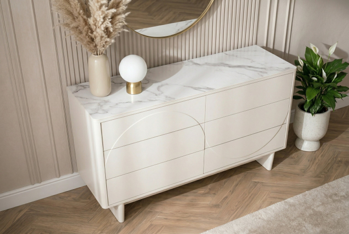Bufet SAVOY 150 cm 3D albă cu blat din ceramică imitație de marmură albă [7]