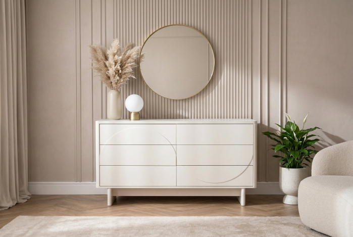 Bufet SAVOY 150 cm 3D albă cu blat din ceramică imitație de marmură albă [4]