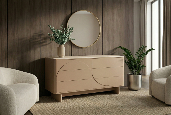 Bufet SAVOY 150 cm 3D natural cu blat din ceramică imitație de marmură travertin [4]