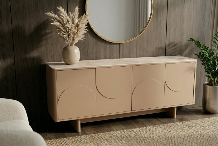 Bufet SAVOY 180 cm 3D natural cu blat din ceramică imitație de marmură travertin [6]