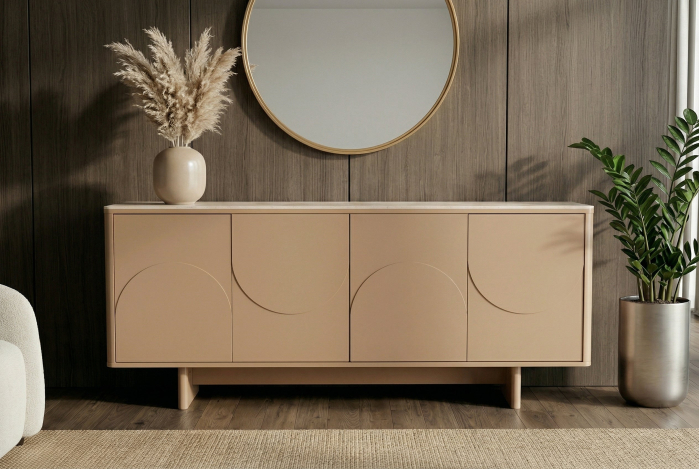 Bufet SAVOY 180 cm 3D natural cu blat din ceramică imitație de marmură travertin [3]